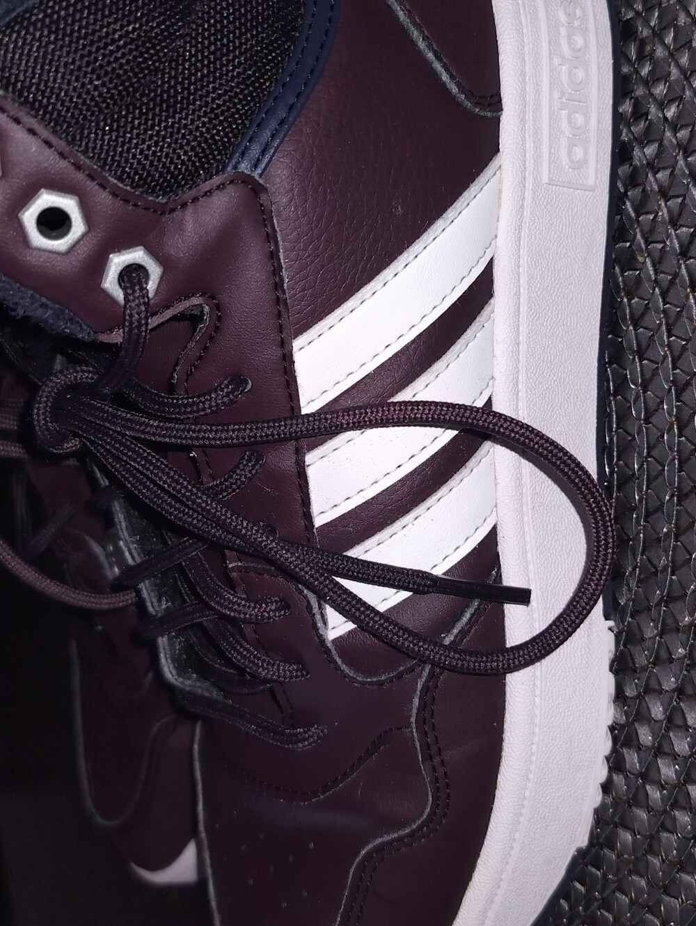 Adidas Unisex Maroon Hi-Top Sneakers with White Stripes - Picture 5 of 6